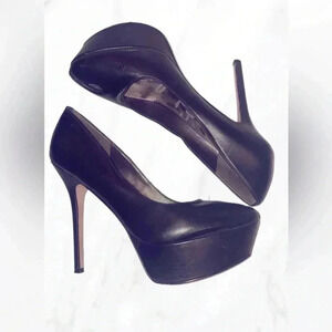 Sam Edelman stylish platform stiletto club trendy black leather peep toe heels 8